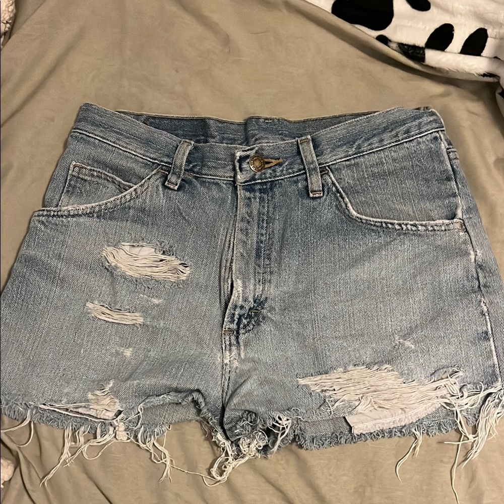 Wrangler Blue Jean Shorts with Distressed Frayed Hem
